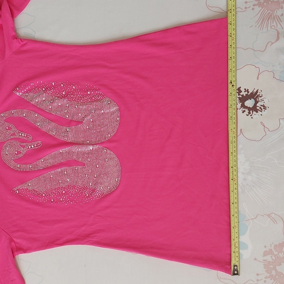 Anna sui pink swan crystals 3/4 sleeve top - Picture 8 of 11